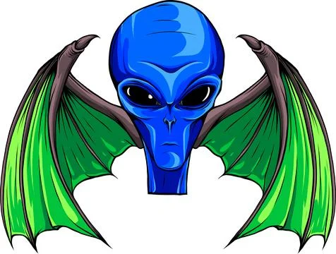 Vector illustration of alien head with bat wing on white background Stockillustratie