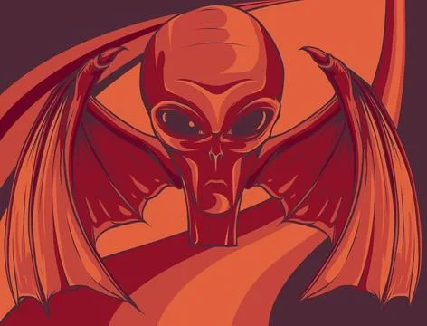 Vector illustration of alien head with bat wing on white background 库存插图