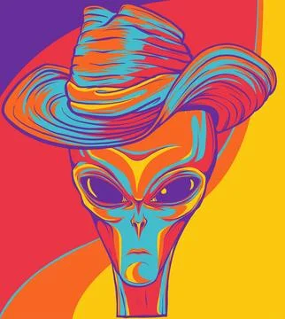 Vector illustration of alien head cowboy design Illustrazione stock