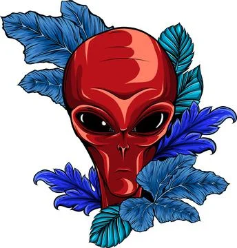 Vector illustration of Alien head with leaveson white background Illustrazione stock