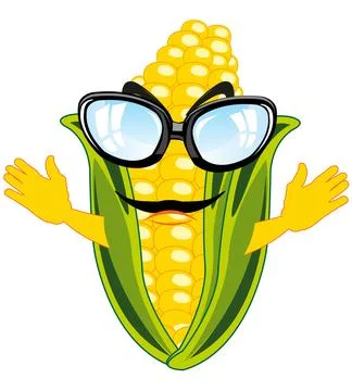 Vector illustration of the alive cob of the corn bespectacled and with hand Stock Illustration