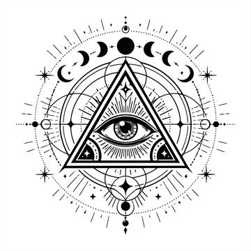 Vector illustration of all seeing eye inside a sacred geometry occult symbo.. Stock Illustration