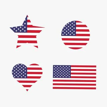 Vector illustration of American flags in different shapes Stock Illustration