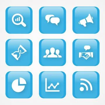 Vector illustration Analytics icon in flat style and blue color for web but.. Stock Illustration