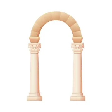 Vector illustration of an ancient arched column on a white isolated background. Illustrazione stock