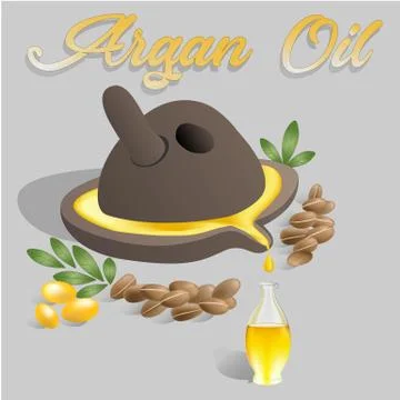 Vector illustration Ancient millstone with Argan oil flowing in a glass bottle Stock Illustration
