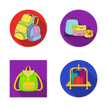 Vector illustration of  and backpack icon. Set of  and pack vector icon for sto 스톡 일러스트