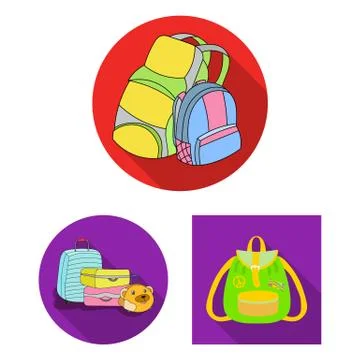 Vector illustration of  and backpack sign. Set of  and pack stock symbol for w Stock Illustration
