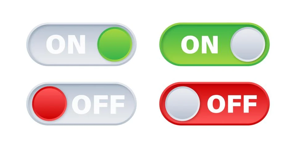 Vector Illustration of On and Off Toggle Switch Buttons in Green and Red Colors Stock Illustration