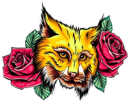 Vector illustration of angry bobcat face profile. Illustrazione stock