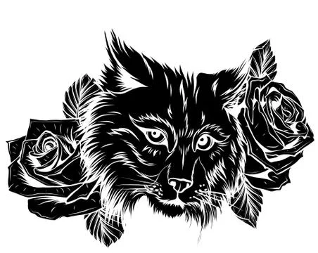 Vector illustration of angry bobcat face profile. Illustrazione stock