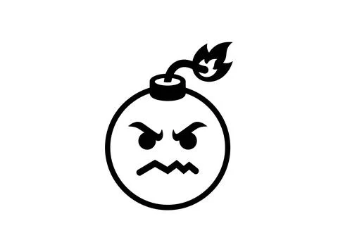 Vector illustration of an angry bomb with a burning fuse and a furious face, Stock Illustration