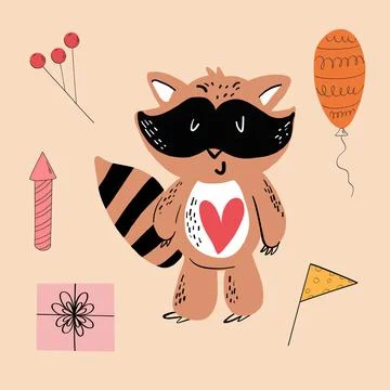 Vector illustration of an animal of different types among holiday items on an Stock Illustration