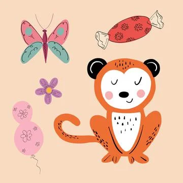 Vector illustration of an animal of different types among holiday items on an Stock Illustration