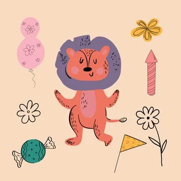 Vector illustration of an animal of different types among holiday items on an Stock Illustration