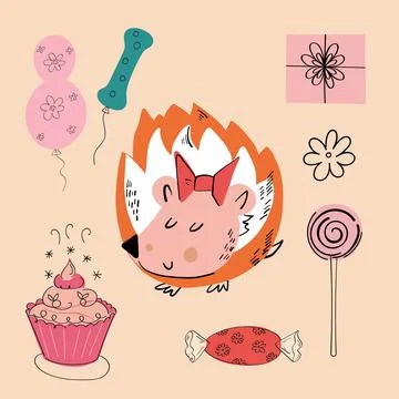 Vector illustration of an animal of different types among holiday items on an Stock Illustration