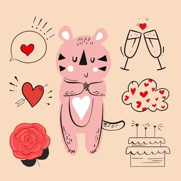 Vector illustration of an animal of different types among holiday items on an Stock Illustration