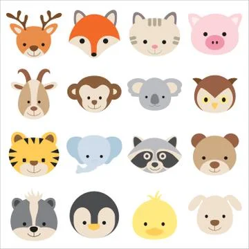 Vector illustration of animal face set. Stock Illustration