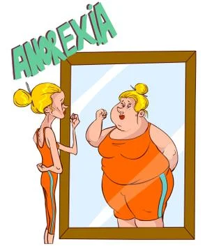 Vector illustration of a Anorexia - Distorted Body Image Stock Illustration