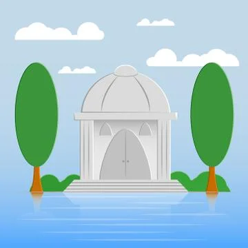 Vector illustration antique landscape with trees, bushes and an ancient build Stock Illustration