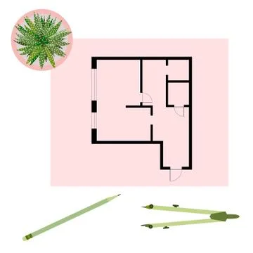 Vector illustration with apartment plan. Ilustración de archivo