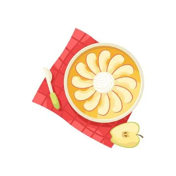 Vector illustration of an apple pie with an ice cream ball on a red tableclot Stock-Illustration