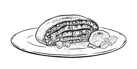 Vector illustration of Apple Strudel on plate Stock Illustration