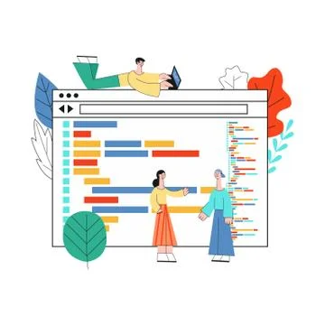 Vector illustration of application development concept with team of it Stock Illustration