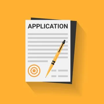 Vector illustration of application form paper document with stamp and pen Stockillustratie
