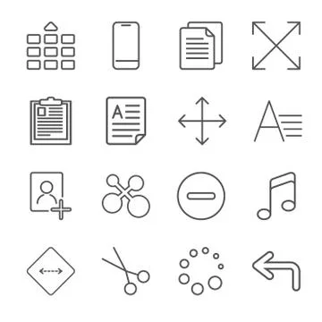 Vector illustration of apps icon set over linen texture. Universal icons for Illustrazione stock