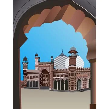 Vector illustration architecture Muslim mosque on a blue background Stock Illustration