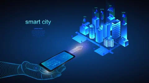 Vector illustration of artificial intelligence and smart city system, house Stock Illustration