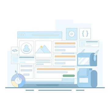 Vector illustration of artificial intelligence building a website without code. 스톡 일러스트