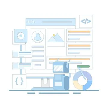 Vector illustration of artificial intelligence building a website without code Illustrazione stock