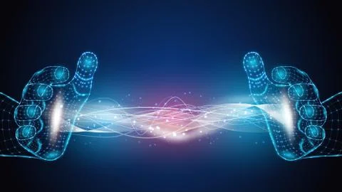 Vector illustration of artificial intelligence holding an energy field in his Stock Illustration