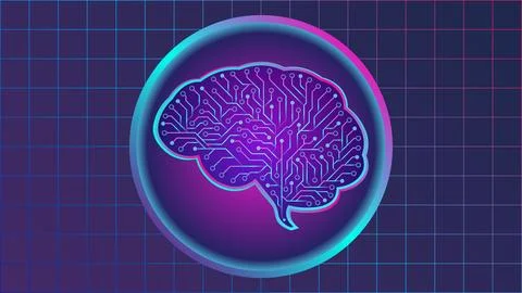 Vector illustration of Artificial Intelligence in neon color Stock Illustration