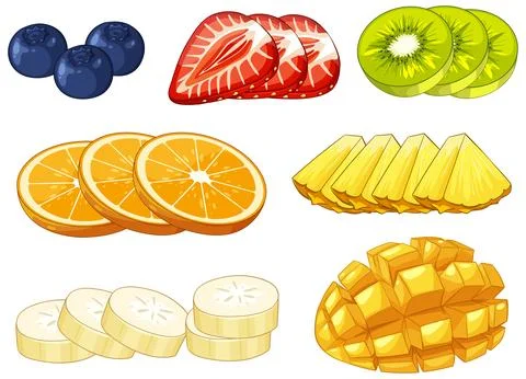 Vector Illustration of Assorted Tropical Fruit Slices and Berries Stock Illustration
