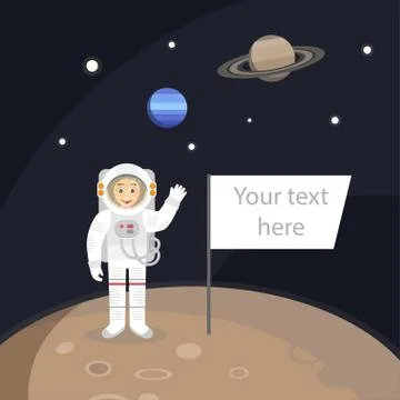 Vector illustration of astronaut standing on the planet Stock Illustration