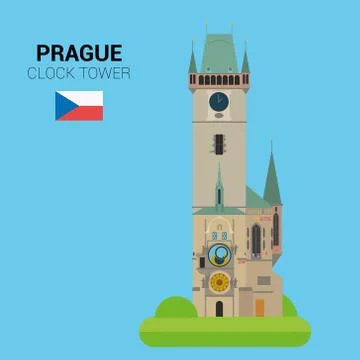 Vector illustration of Astronomical Clock Tower (Prague, Czech Republic). Monume Stock Illustration