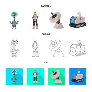 Vector illustration of astronomy and technology symbol. Set of astronomy and sky Stock Illustration