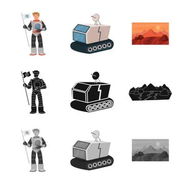 Vector illustration of astronomy and technology sign. Set of astronomy and sky Stock Illustration