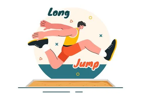 Vector Illustration of an Athlete Performing a Long Jump in a Sand Pit in S.. Stock Illustration