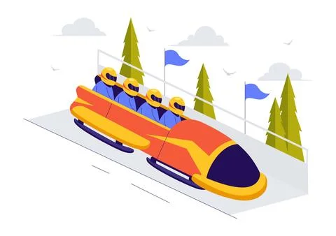 Vector Illustration of an Athlete Riding a Bobsleigh on a Snow Covered, Icy.. Stock Illustration