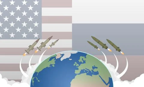 Vector illustration of attack of Rockets above the earth. Illustrazione stock