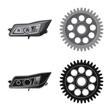 Vector illustration of auto and part sign. Set of auto and car stock vector Stock Illustration