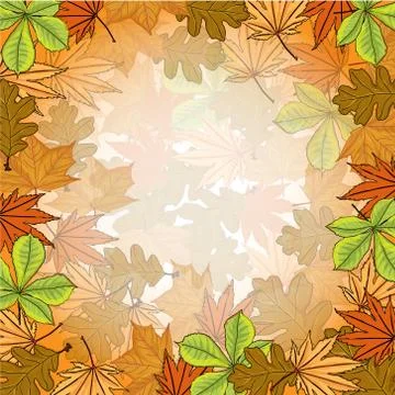 Vector illustration of autumn composition. Frame made of colorfull dried leav Stock Illustration