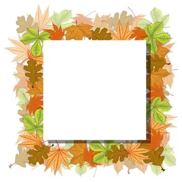 Vector illustration of autumn composition. Frame made of colorfull dried leav Stock Illustration
