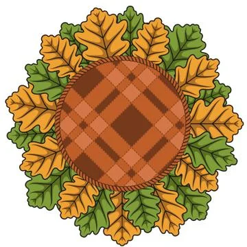 Vector illustration with autumn leaves and plaid. Stock Illustration