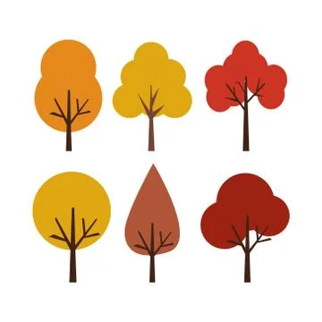 Vector illustration autumn trees isolated on white background. Stock Illustration