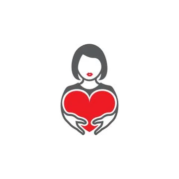 Vector illustration an avatar of the young woman who holds red heart. Stock Illustration